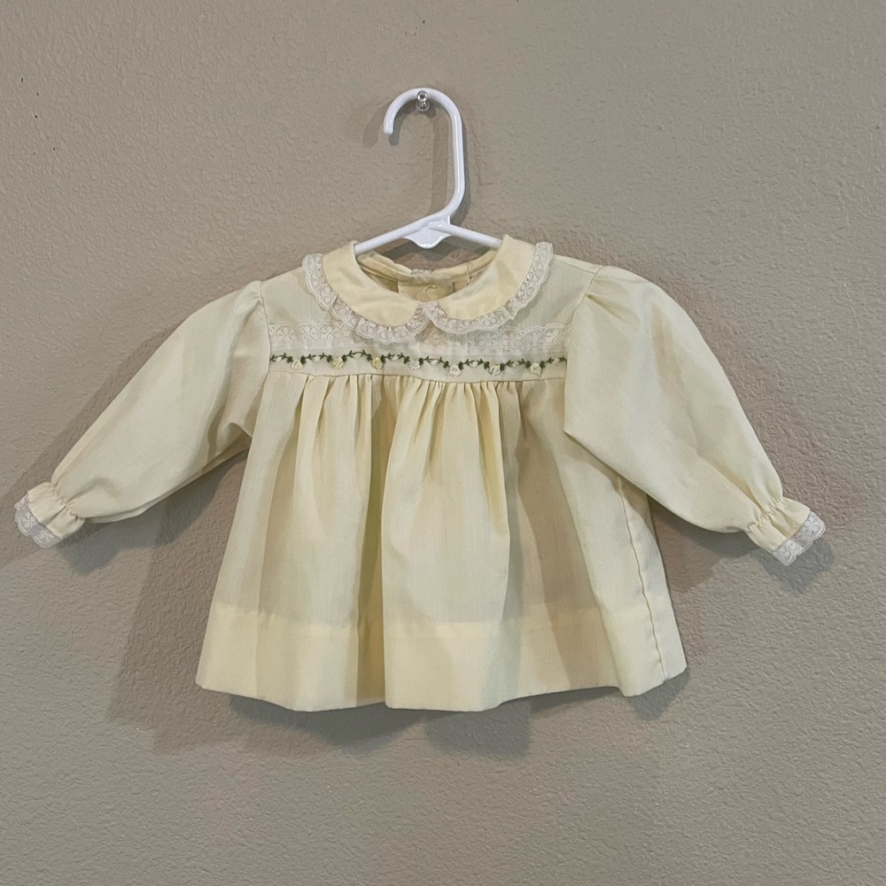 Alexis Cream Smocked Baby Blouse with Lace Collar